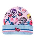 GORRO INVIERNO FOOTY TEJIDO FLORES Y MARIPOSAS ROSA/CELESTE