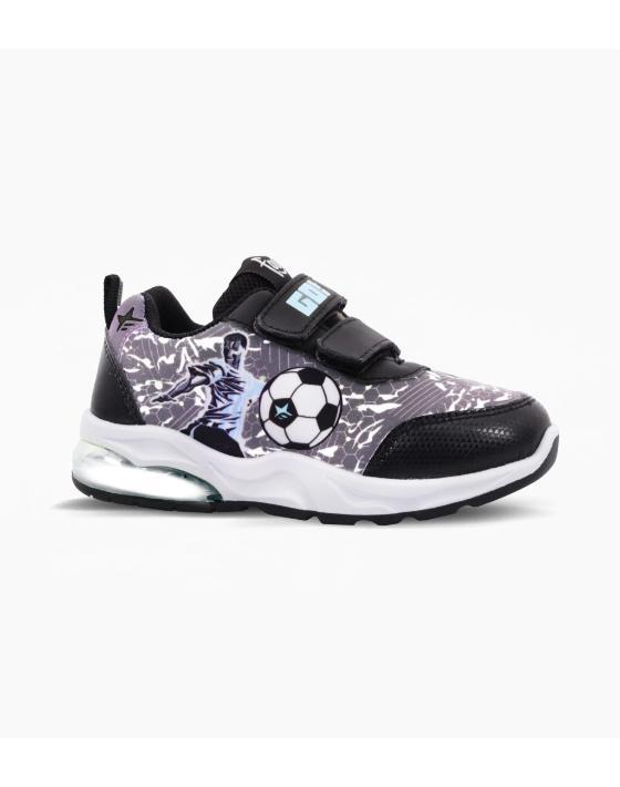 plus017-1-014177dbd7d55cebb817703044010161-1024-1024 ZAPATILLAS FOOTY PLUS PELOTA NEGRO CON LUZ AL PISAR (22-30) - Imagen 1