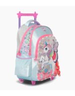 MOCHILA FOOTY CARRO 18″ UNICORNIO WINGS CELESTE CON LUZ LED - Imagen 2