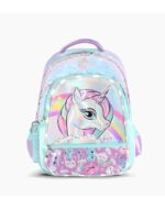 MOCHILA FOOTY ESPALDA 18" UNICORNIO ARCOIRIS CELESTE/LILA CON LUZ LED