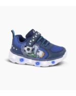 ZAPATILLAS FOOTY MINI SOCCER PELOTA AZUL CON LUZ AL PISAR (22-26)